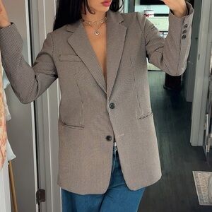 Elegant Brown Checkered Blazer